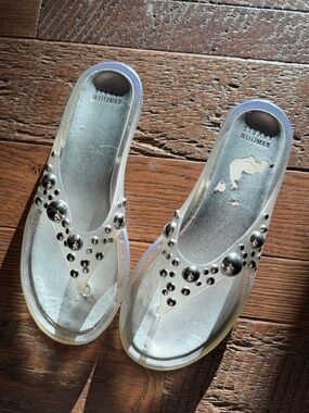 Stuart Weitzman Clear Jelly Sandals with Silver Stud Accents